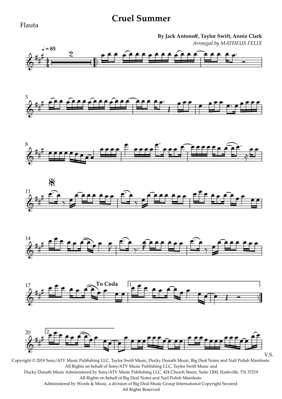 Cruel Summer Flute Solo scores gallery preview page 1