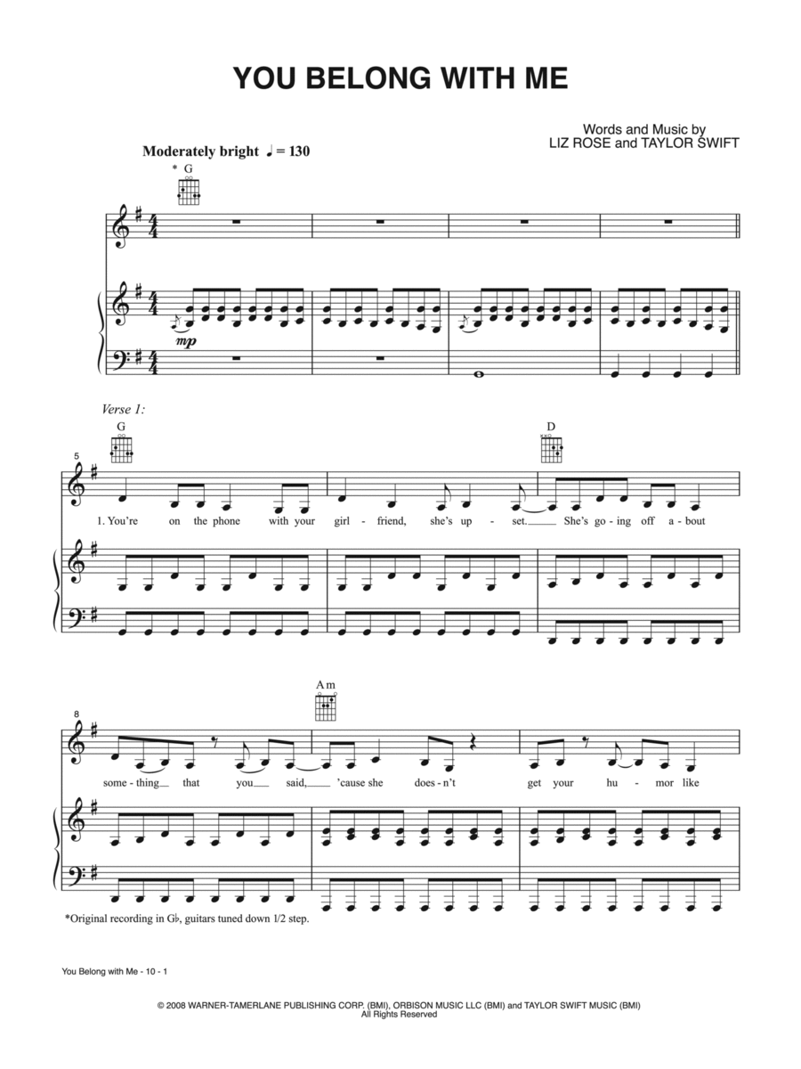 You Belong with Me Piano, Vocal, Guitar scores gallery preview page 1