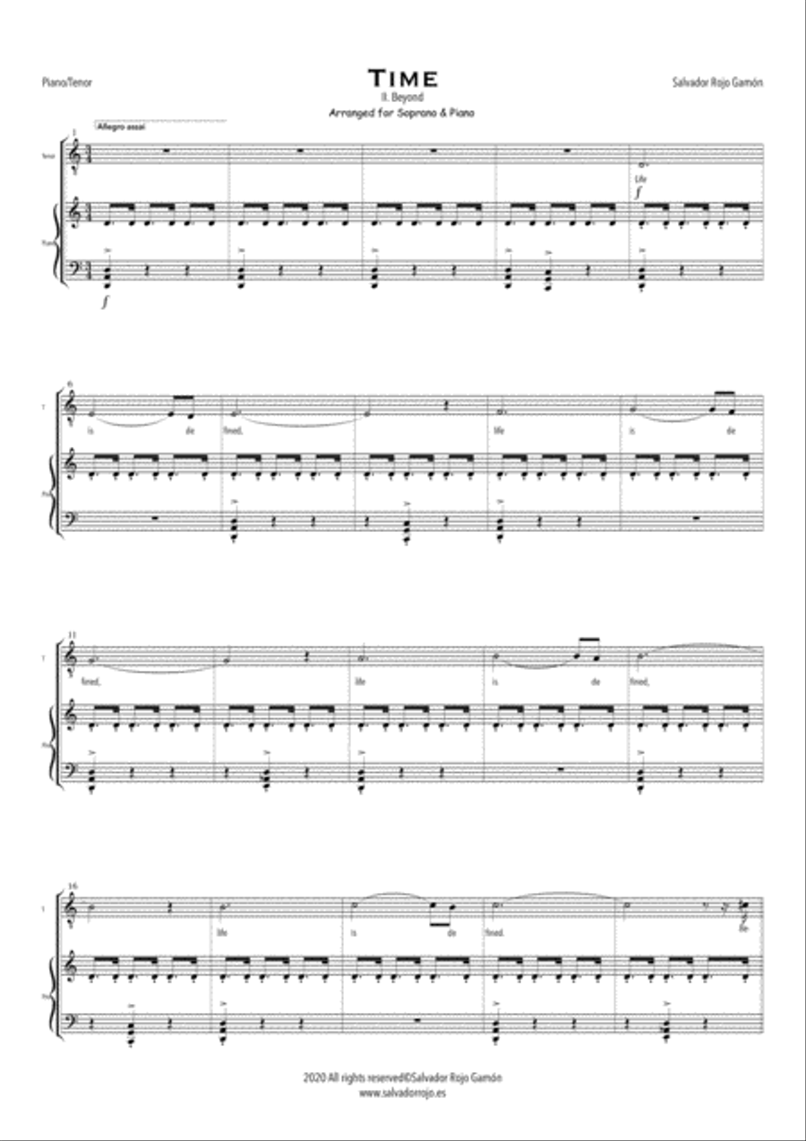 Time Arranged for Tenor soloist and Piano Tenor Voice scores gallery preview page 5
