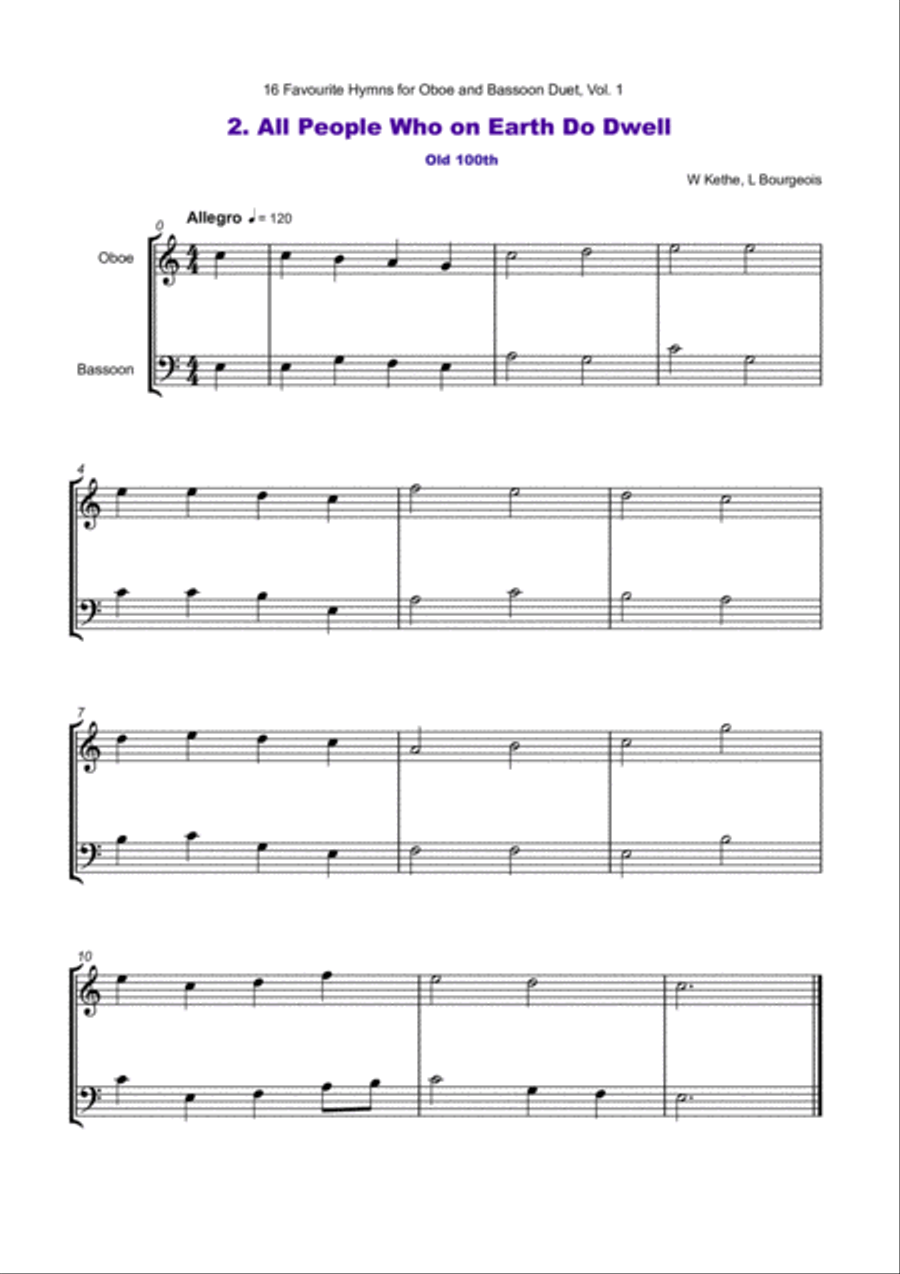 16 Favourite Hymns Vol.1 for Oboe and Bassoon Duet Woodwind Duet scores gallery preview page 3