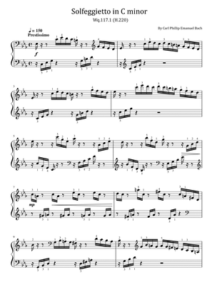 Book cover for C.P.E. Bach - Solfeggietto in C minor, Wq.117.1,H.220 Original With Fingered
