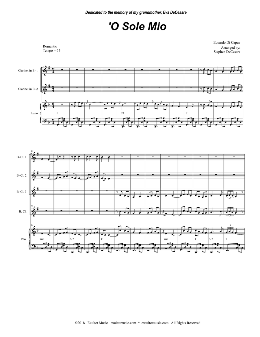 O Sole Mio (Clarinet Choir and Piano)