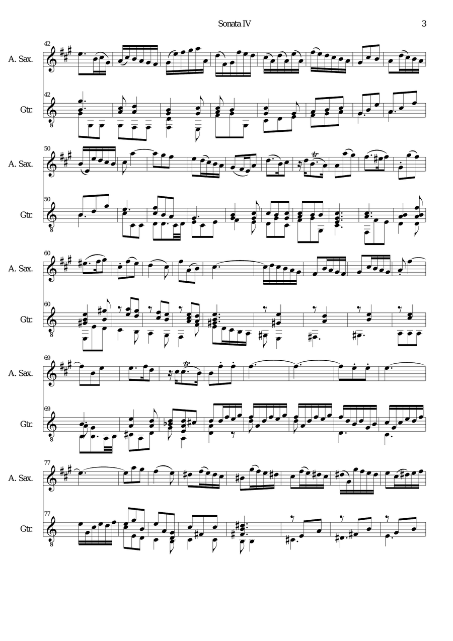 Sonata in C (No IV) for alto saxophone and guitar Alto Saxophone scores gallery preview page 3