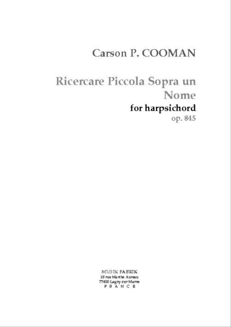 Ricercare piccola sopra un nome Harpsichord scores gallery preview page 1
