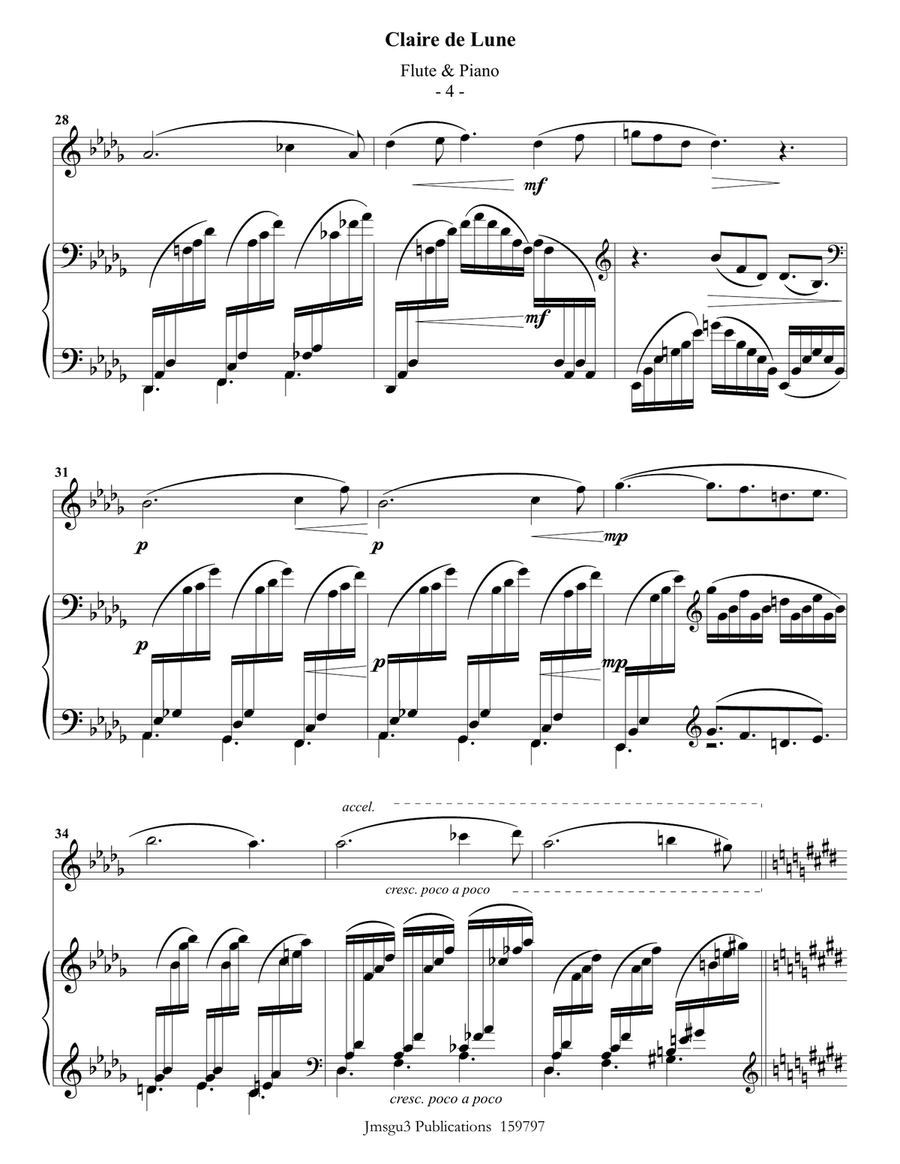 Debussy: Claire de Lune for Flute & Piano Flute Solo scores gallery preview page 4