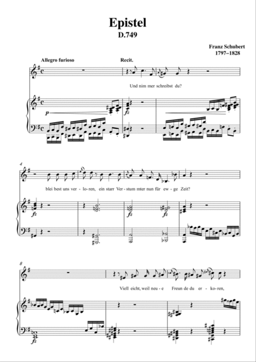 Schubert-Epistel(Herrn Joseph Spaun) in e minor,D.749,for Vocal and Piano Voice scores gallery preview page 2
