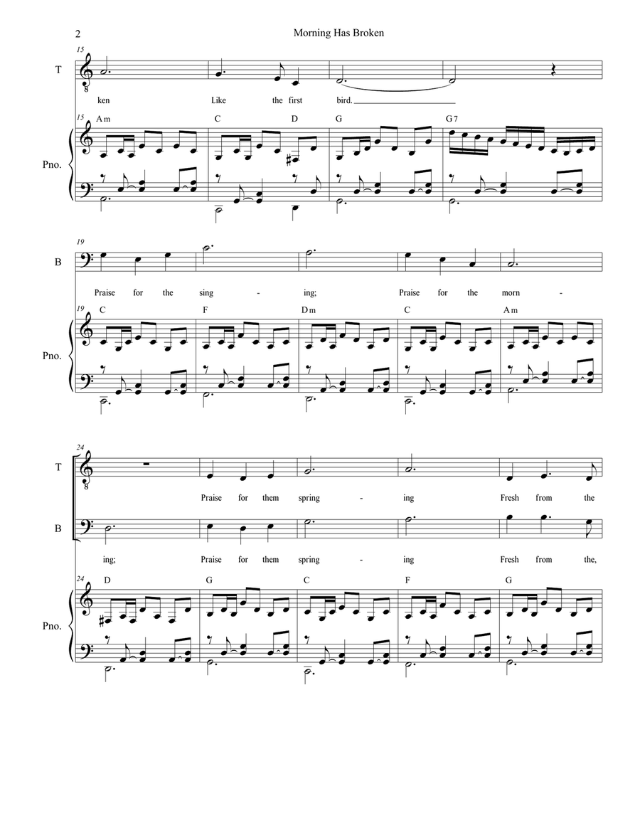Morning Has Broken Tenor Voice scores gallery preview page 2