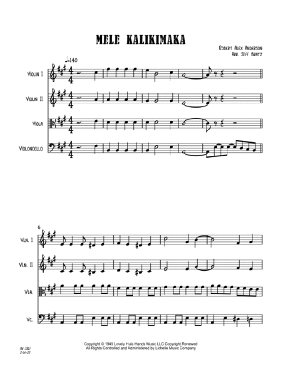 Mele Kalikimaka String Quartet scores gallery preview page 2