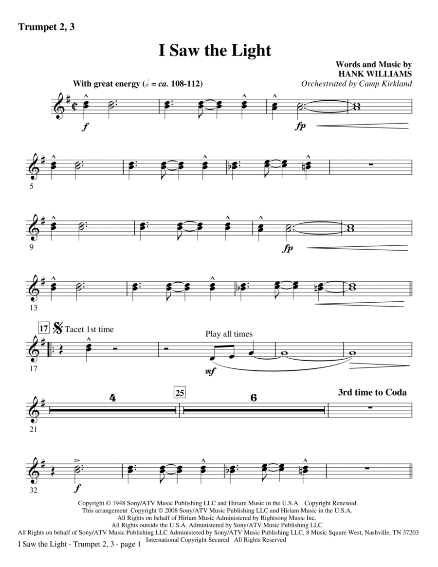 I Saw The Light - Bb Trumpet 2,3 Choir scores gallery preview page 1