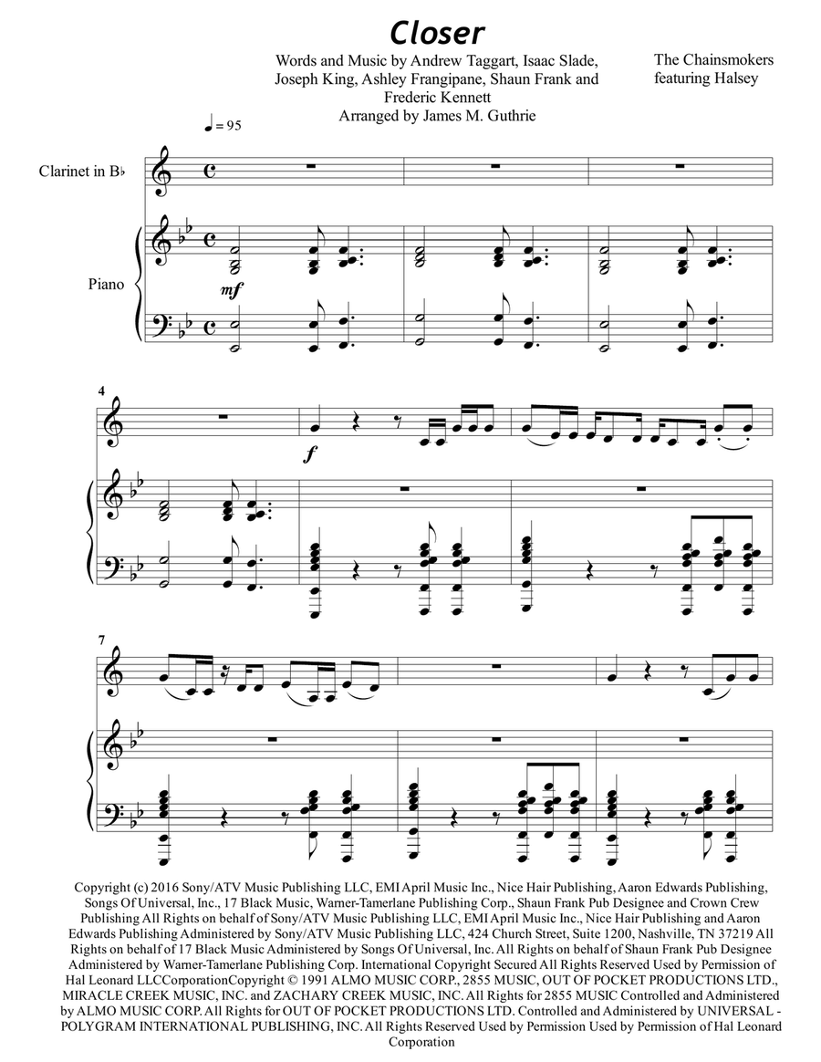 Closer B-Flat Clarinet scores gallery preview page 1