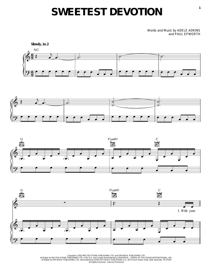 Sweetest Devotion Sweetest Devotion Piano, Vocal, Guitar scores gallery preview page 1