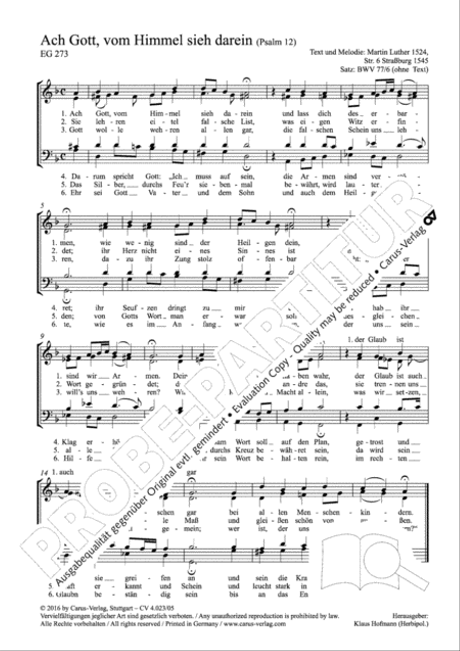 Luther Lieder in settings by J. S. Bach for mixed choir SATB 4-Part scores gallery preview page 3