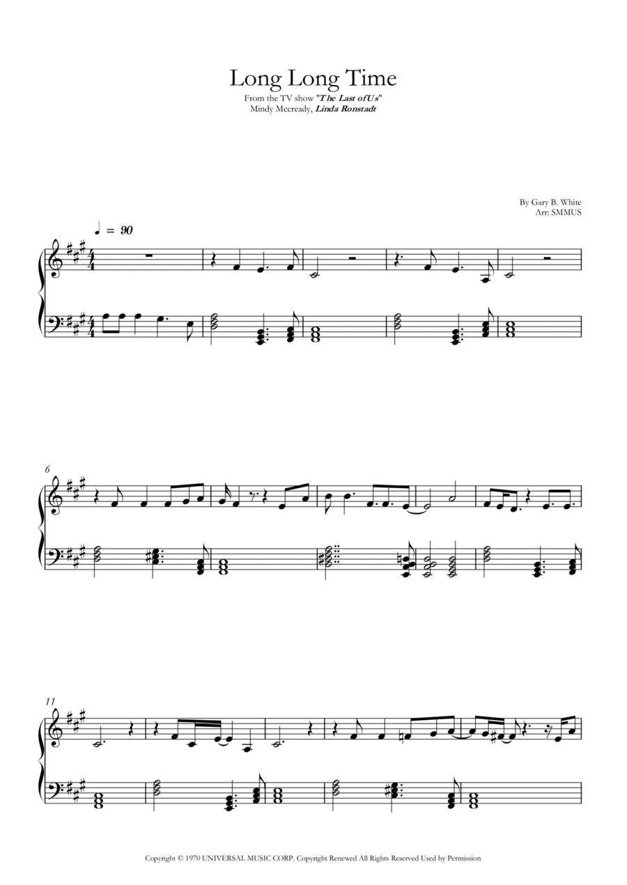 Long Long Time Easy Piano scores gallery preview page 1