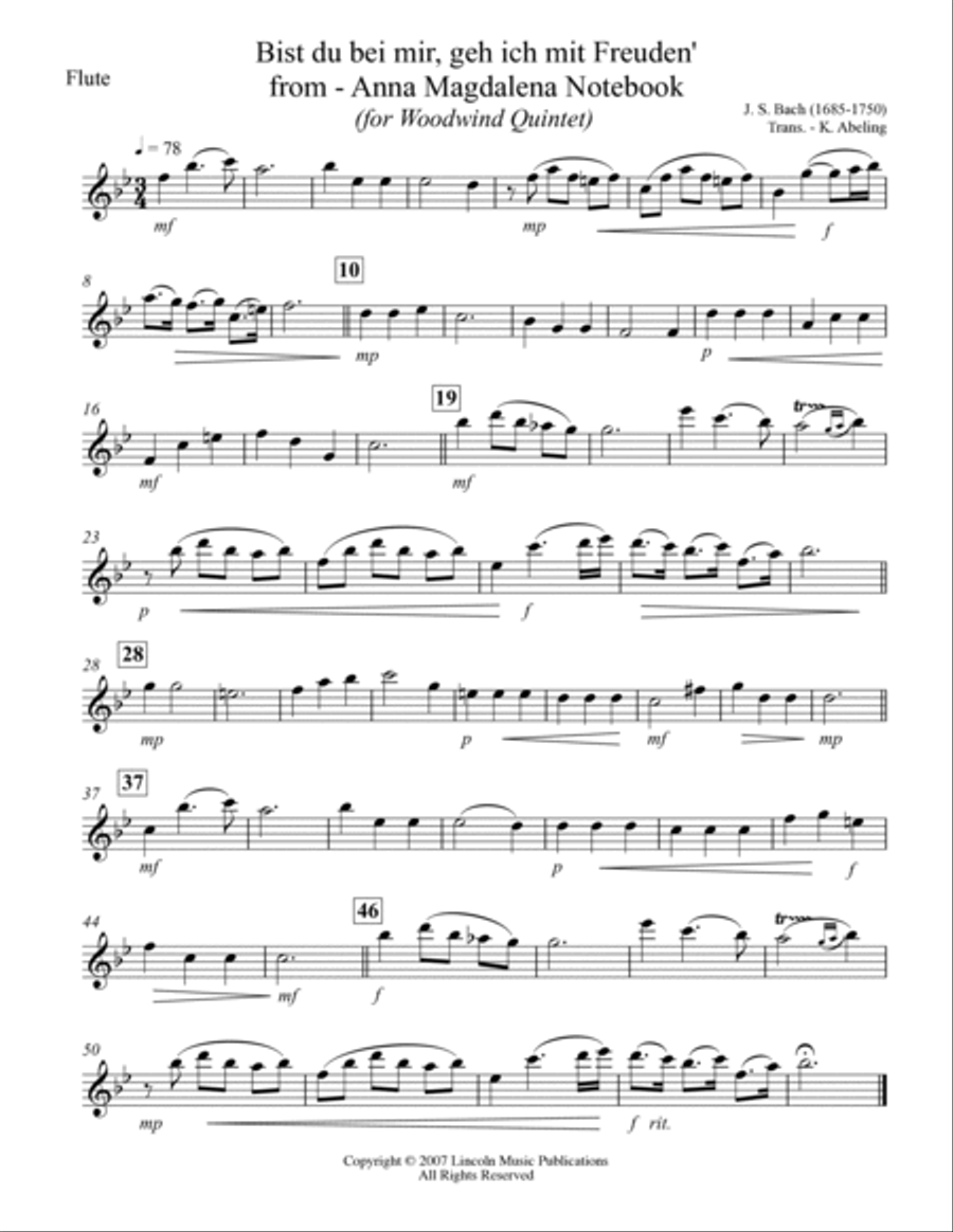 Bist du bei mir, geh ich mit Freuden' (for Woodwind Quintet) Woodwind Quintet scores gallery preview page 4