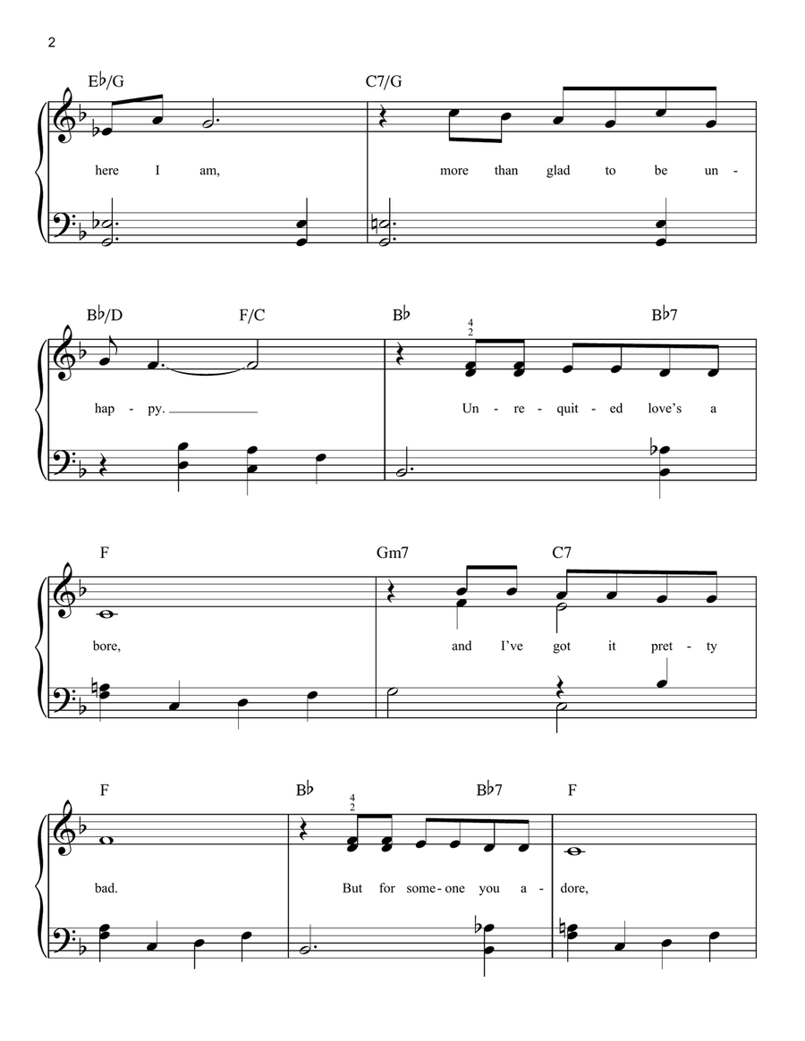 Glad To Be Unhappy Easy Piano scores gallery preview page 2