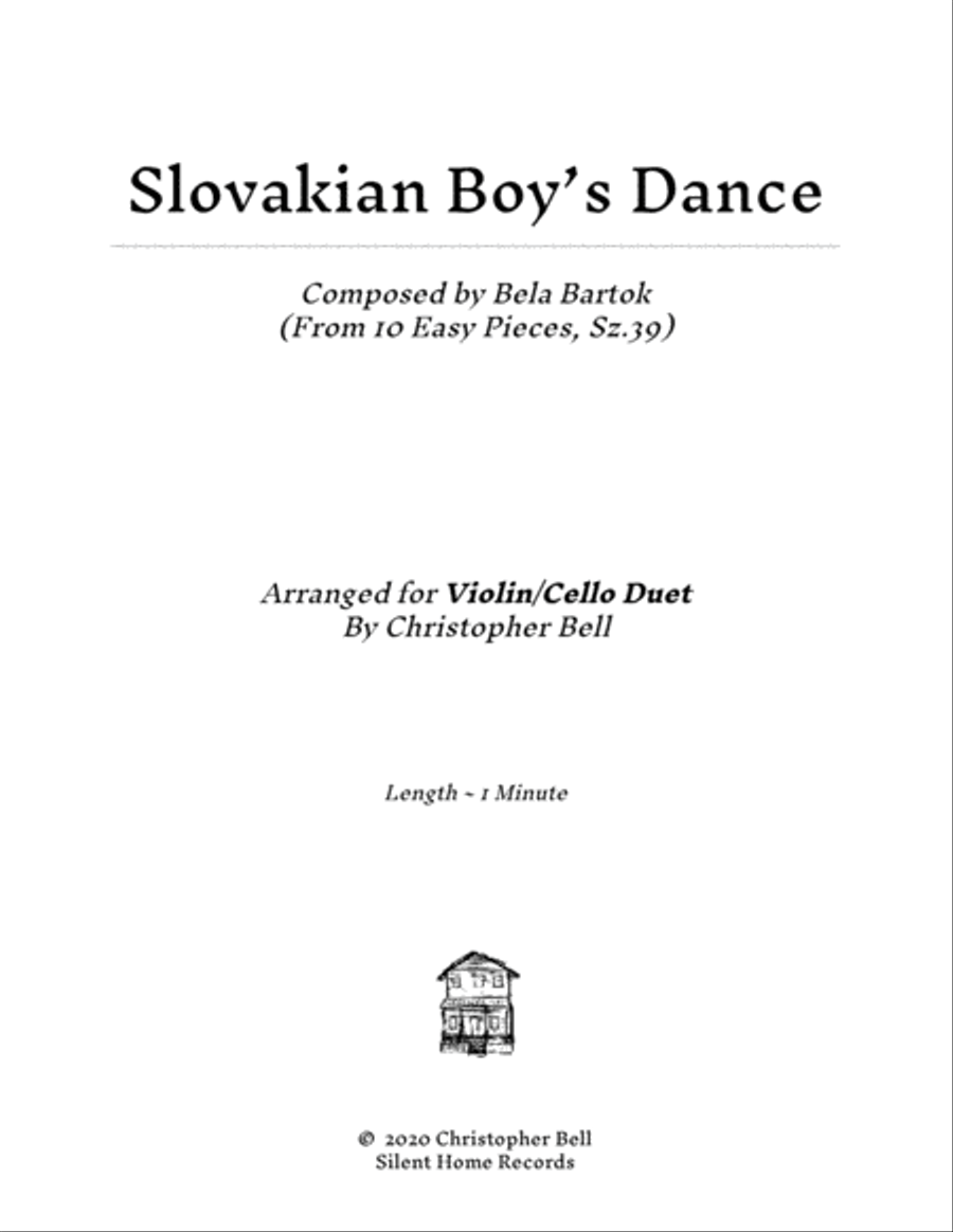 Bela Bartok - Slovakian Boy's Dance(From 10 Easy Pieces) - Violin/Cello Duet