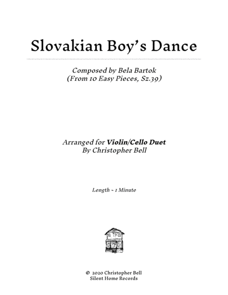 Bela Bartok - Slovakian Boy's Dance(From 10 Easy Pieces) - Violin/Cello Duet image number null