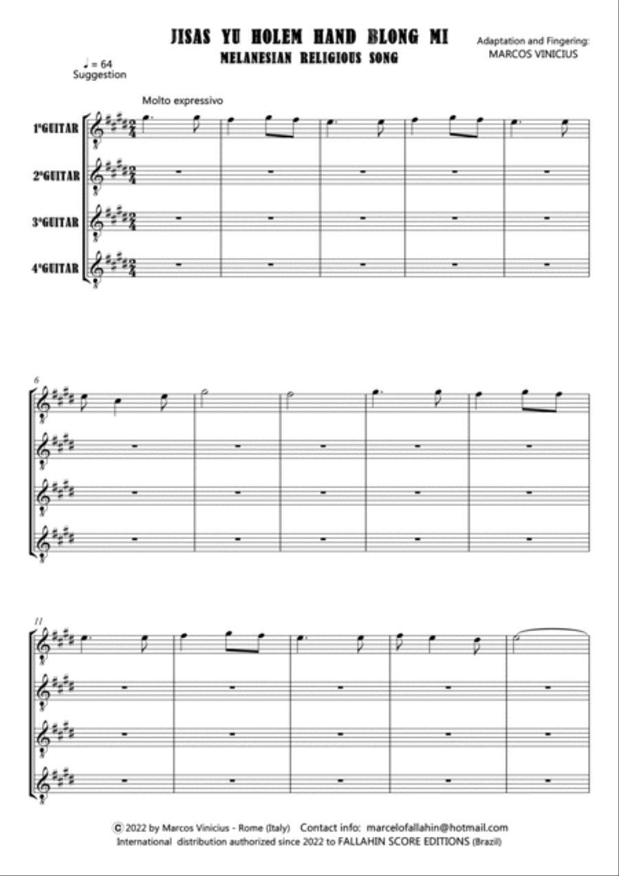 JISAS YU HOLEM HAND BLONG MI - FOR GUITAR QUARTET Guitar Ensemble scores gallery preview page 2