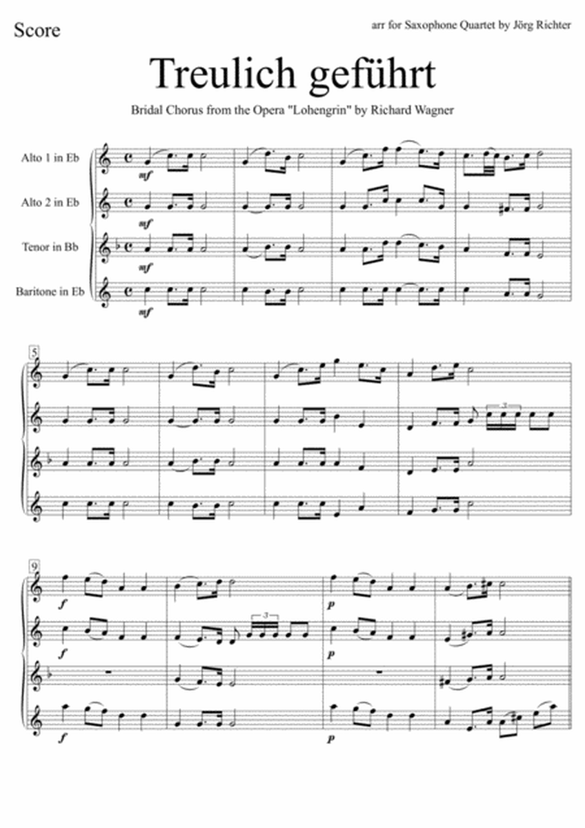Brautchor "Treulich geführt" aus der Oper "Lohengrin" für Saxophon Quartett image number null