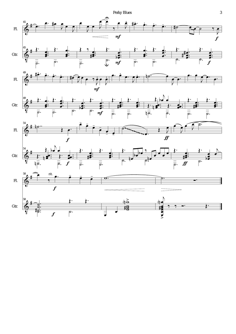 Perky Blues for flute and guitar Flute scores gallery preview page 3
