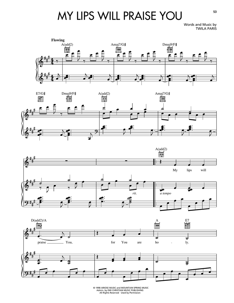 My Lips Will Praise You Piano, Vocal, Guitar scores gallery preview page 1