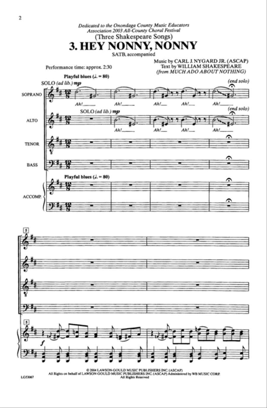 Hey, Nonny, Nonny 4-Part scores gallery preview page 2