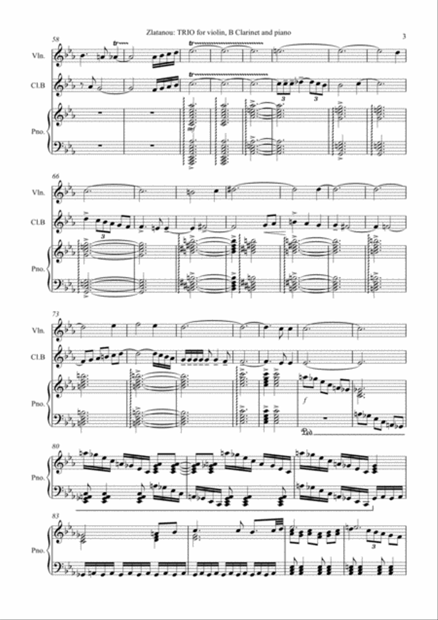 TRIO for violin, Clarinet in B and piano Clarinet scores gallery preview page 3