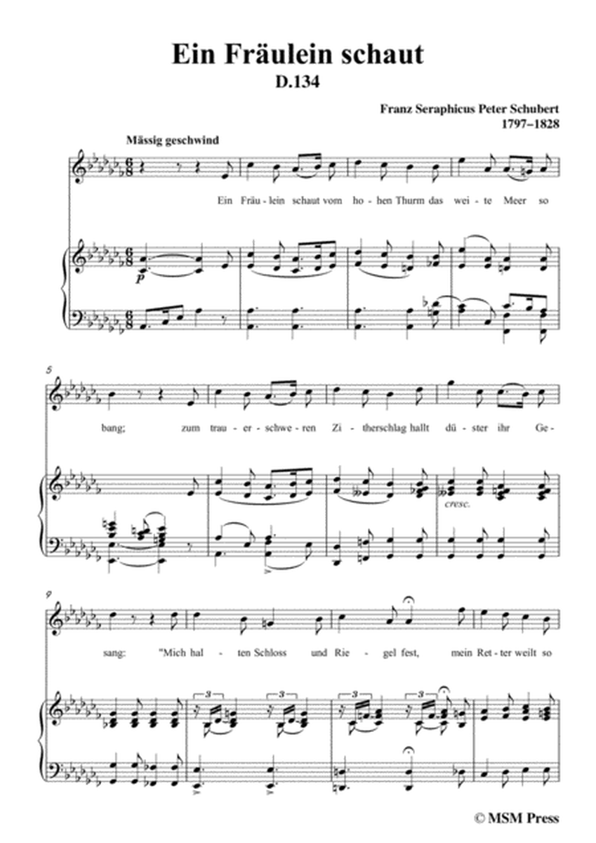 Schubert-Ballade(Ein Fräulein schaut)in a flat minor,Op.126,for Voice and Piano image number null