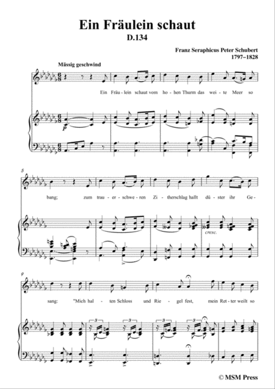 Schubert-Ballade(Ein Fräulein schaut)in a flat minor,Op.126,for Voice and Piano Voice Solo scores gallery preview page 3