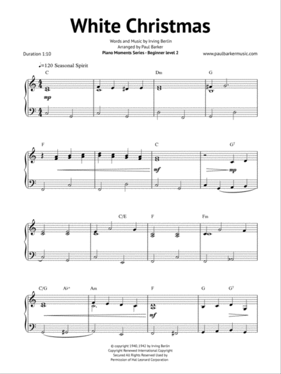 White Christmas Easy Piano scores gallery preview page 2