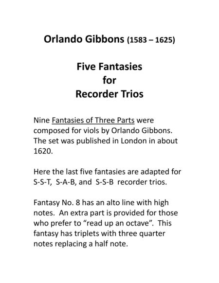 Five Gibbons Fantasies for Recorder Trio image number null