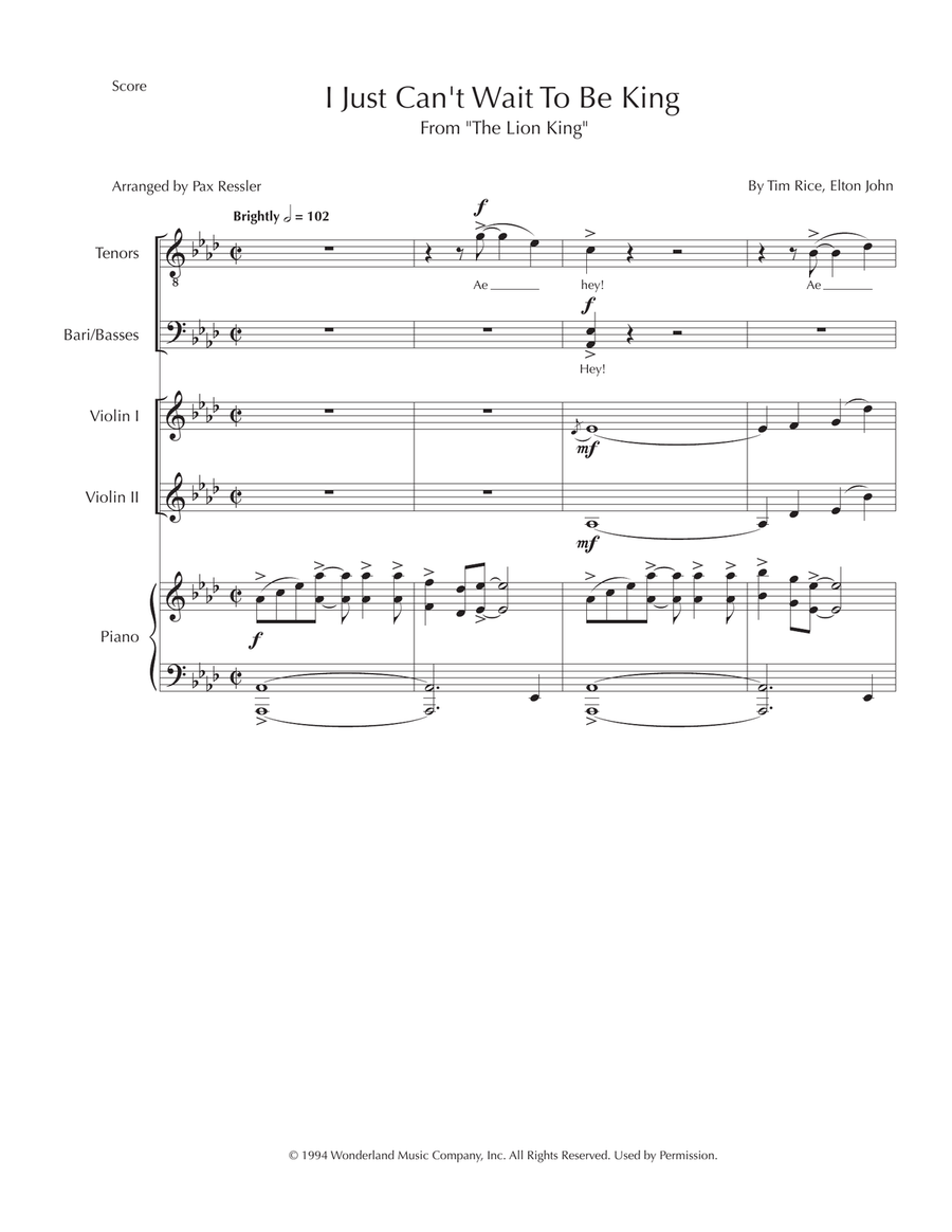 I Just Can't Wait To Be King TTBB scores gallery preview page 1