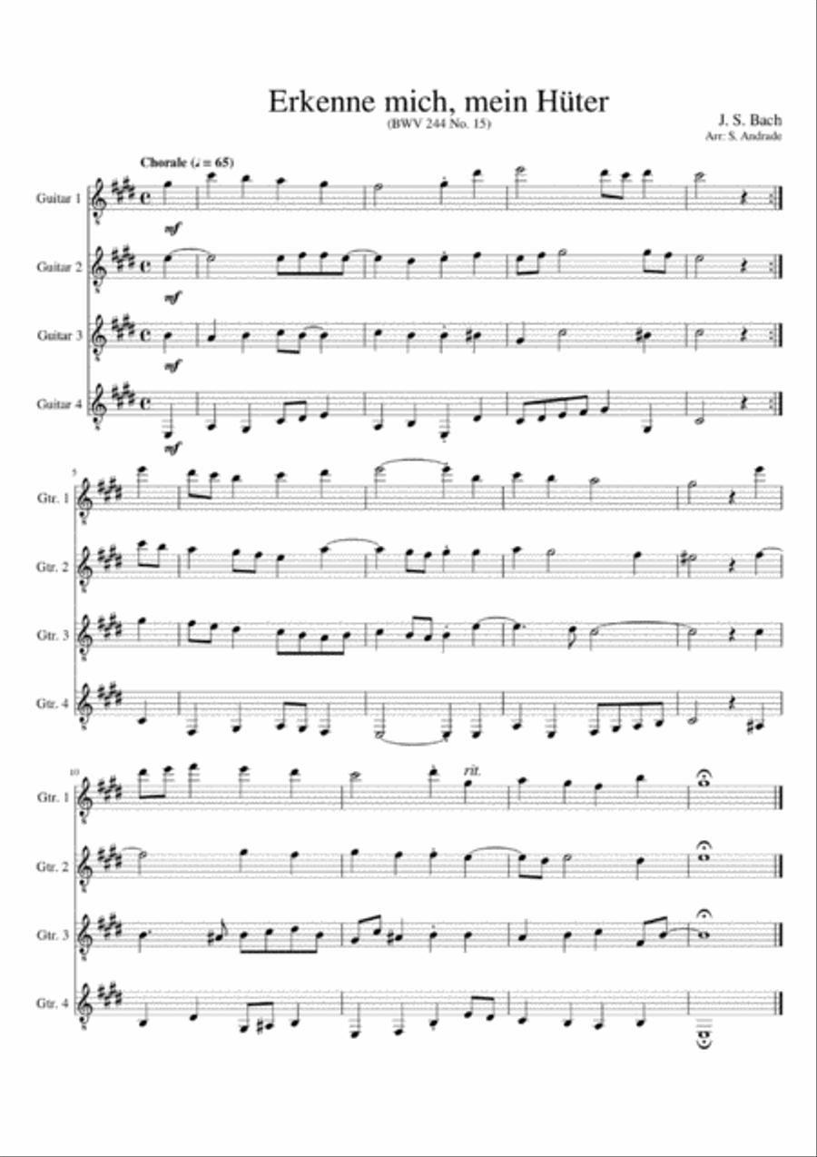 Bach Erkenne mich, mein Hüter Guitar Ensemble scores gallery preview page 1