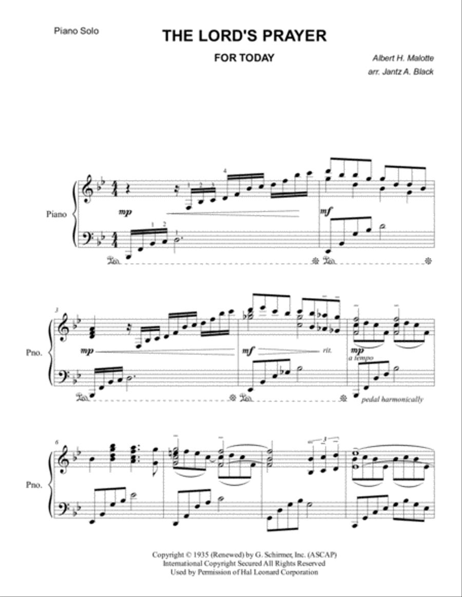 The Lord's Prayer The Lord's Prayer Piano Solo scores gallery preview page 1