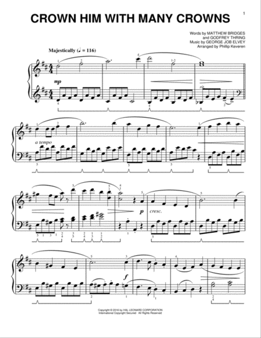 Crown Him With Many Crowns [Classical version] (arr. Phillip Keveren) Easy Piano scores gallery preview page 1