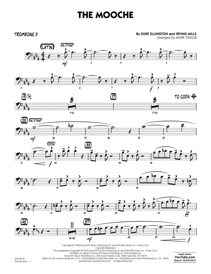 The Mooche (arr. Mark Taylor) - Trombone 3