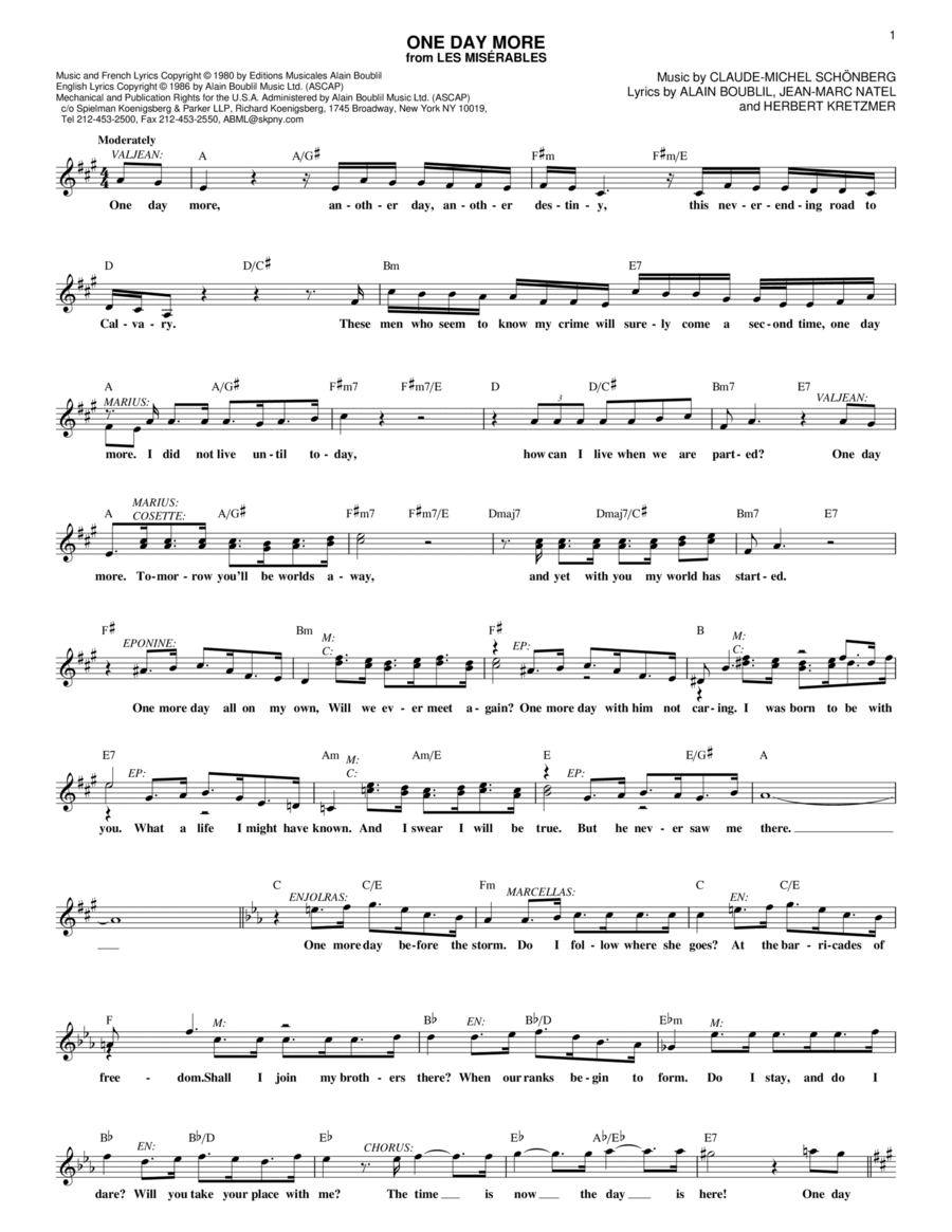 One Day More (from Les Miserables) Piano scores gallery preview page 1