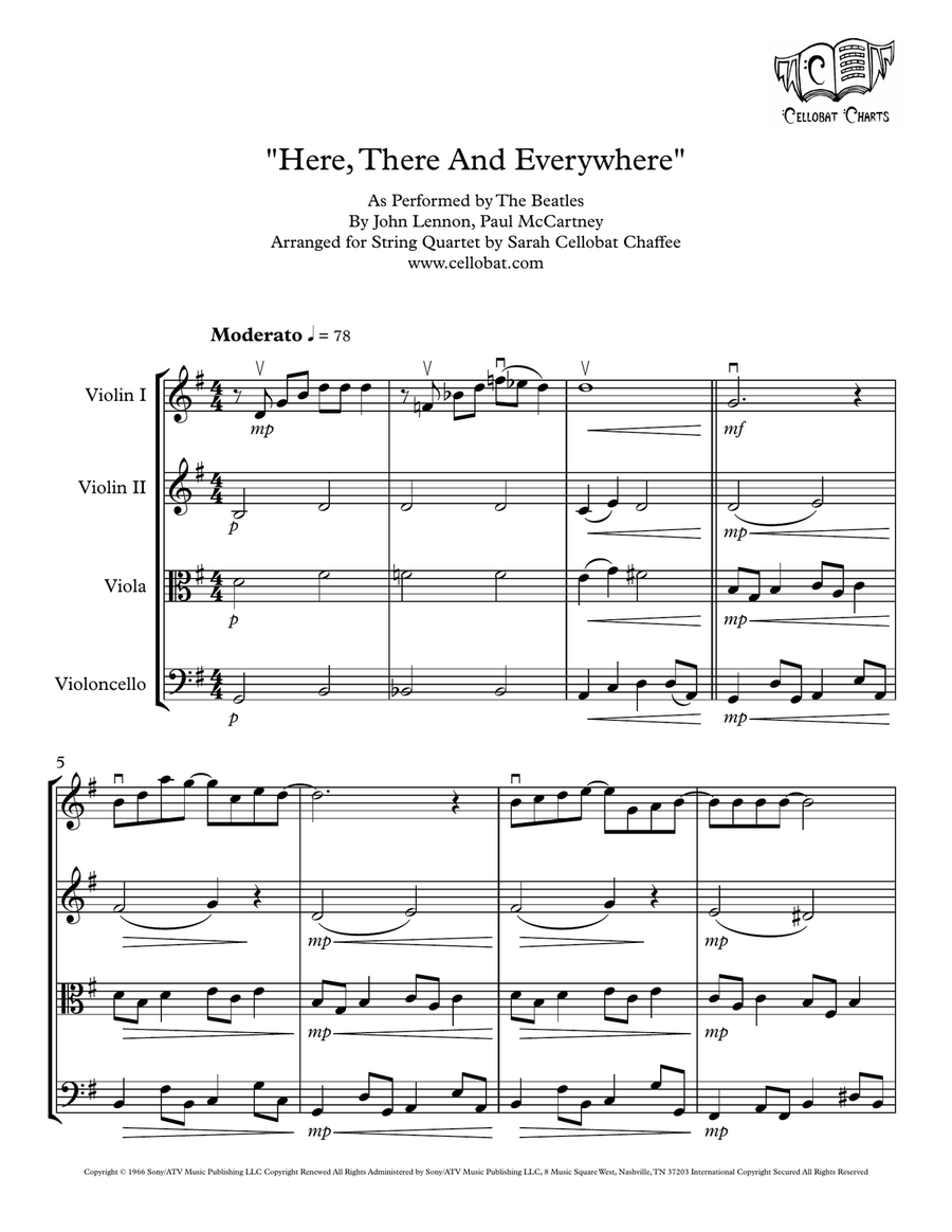 Here, There And Everywhere String Quartet scores gallery preview page 1