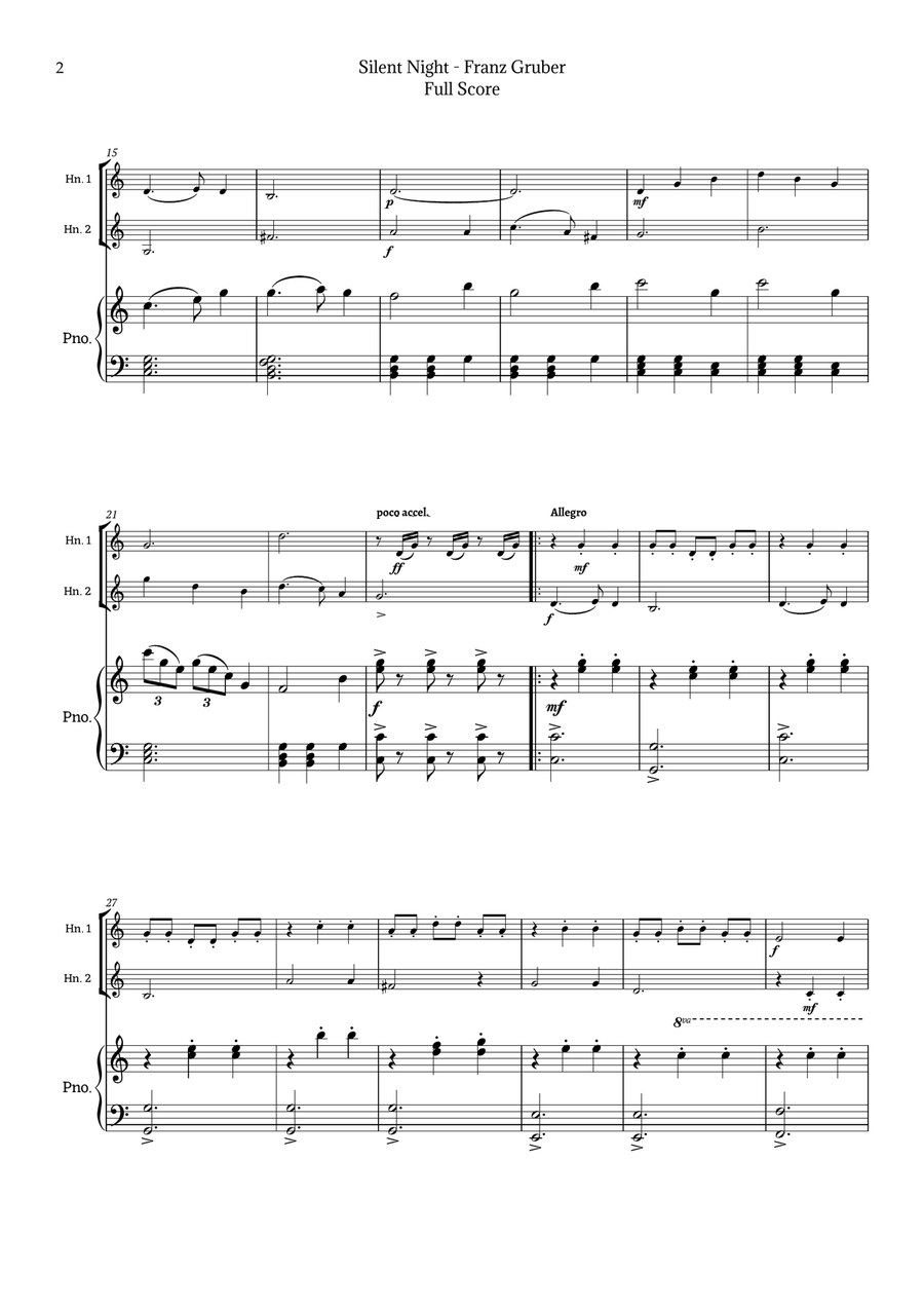 Silent Night for Horn Duet and Piano Brass Duet scores gallery preview page 2