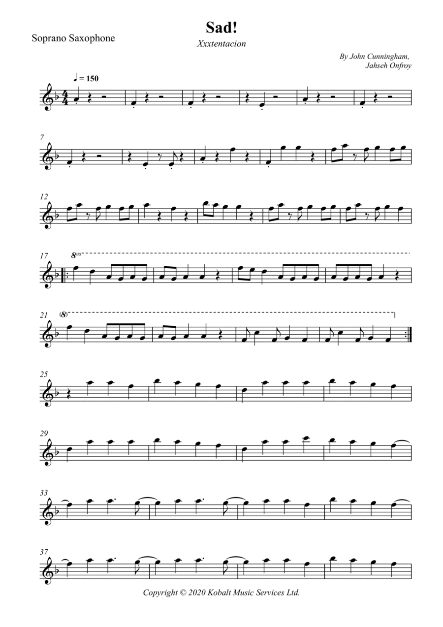 Sad! Soprano Saxophone scores gallery preview page 1