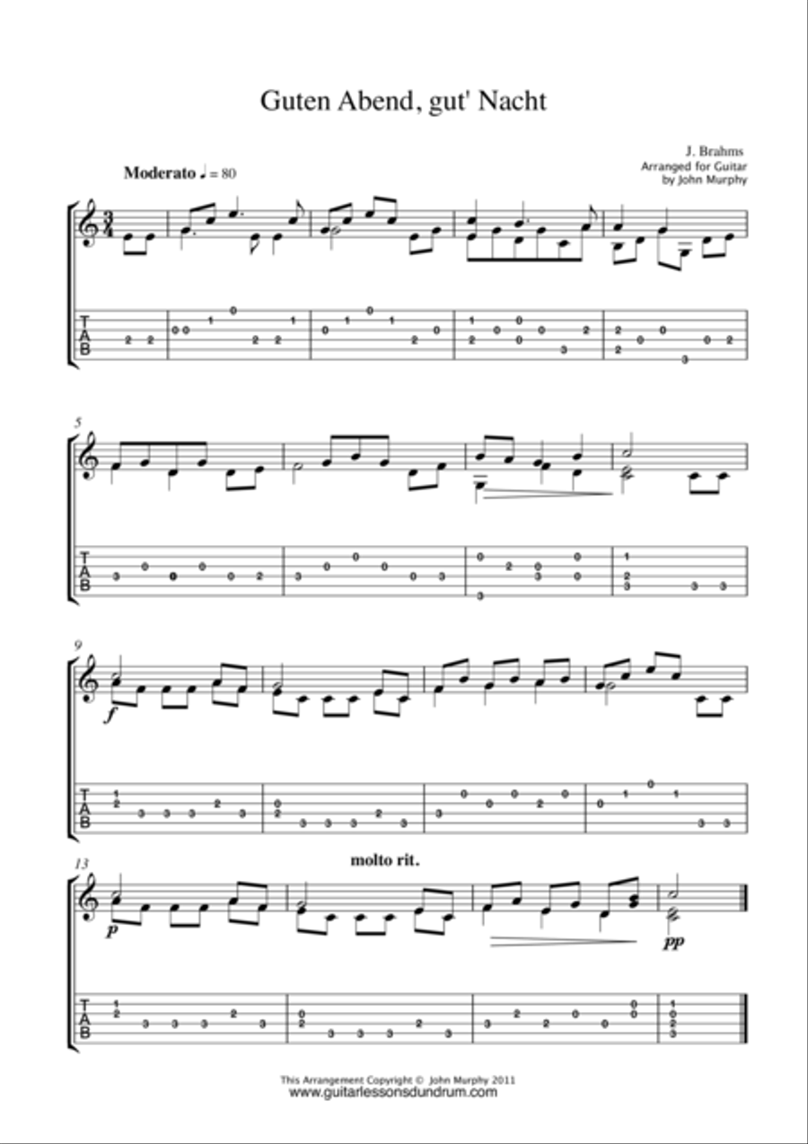 Guten Abend, guten Nacht Classical Guitar scores gallery preview page 1
