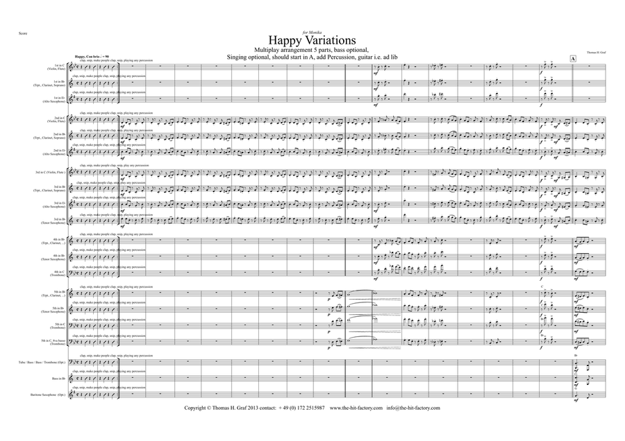 Happy (Birthday) Variations - Trumpet Quintet Brass Ensemble scores gallery preview page 1