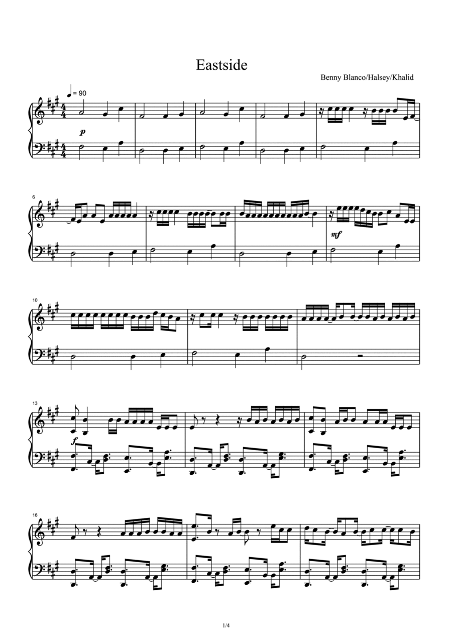 Eastside Eastside Piano Solo scores gallery preview page 1