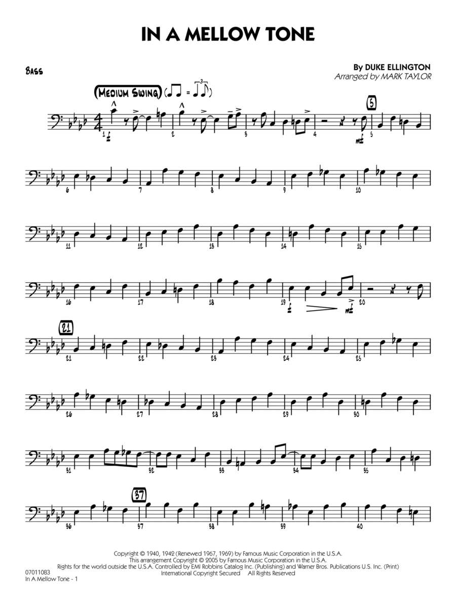 In a Mellow Tone (arr. Mark Taylor) - Bass