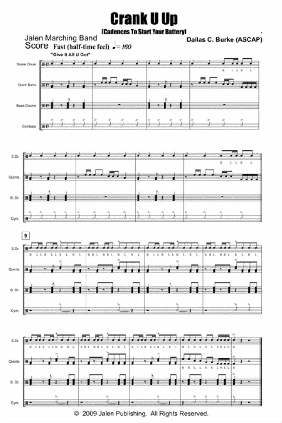 Crank U Up (Cadences To Start Your Battery) Marching Band scores gallery preview page 2