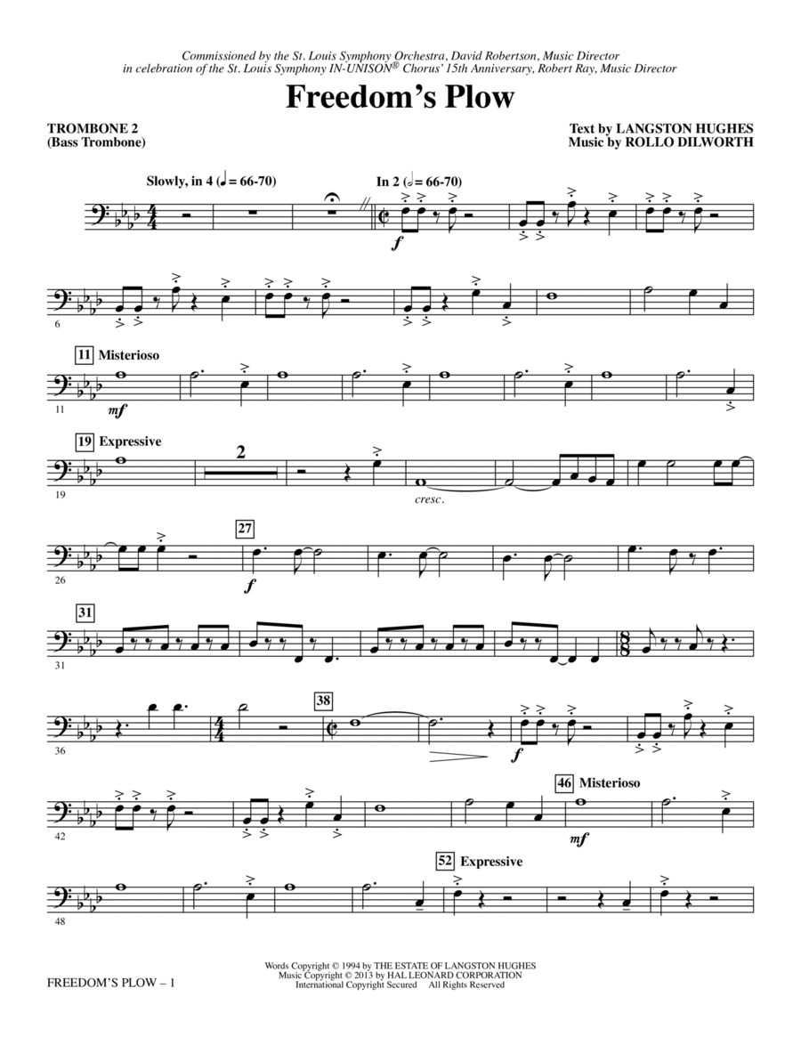 Freedom's Plow - Trombone 2 (Bass Trombone) Choir scores gallery preview page 1
