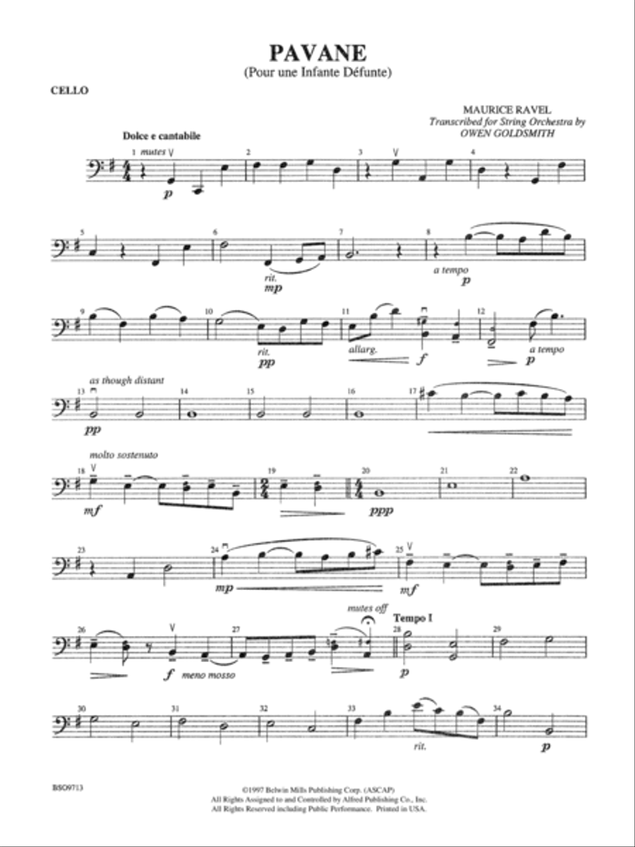 Pavane: Cello Pavane: Cello String Orchestra scores gallery preview page 1