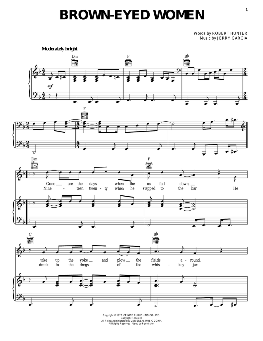 Brown-Eyed Women Piano, Vocal, Guitar scores gallery preview page 1