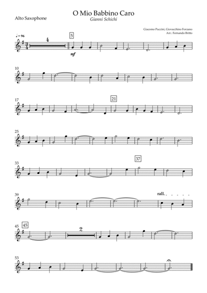 O Mio Babbino Caro (Puccini) for Alto Saxophone & Tenor Saxophone Duo and Piano Accompaniment with C image number null