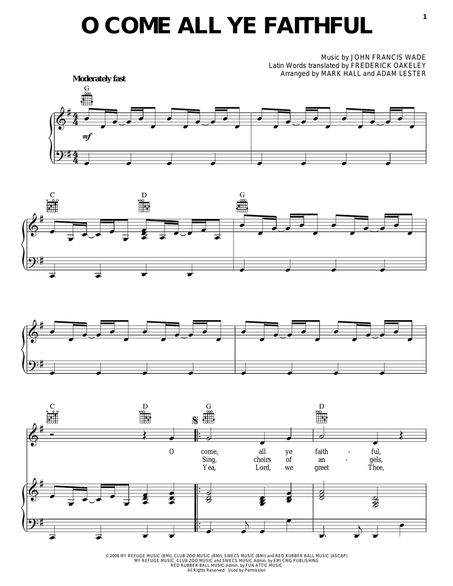 O Come, All Ye Faithful Piano, Vocal, Guitar scores gallery preview page 1
